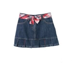 Gymboree Skort York Girl Puppy School Denim Jean Plaid Tie Waist Pleated  New